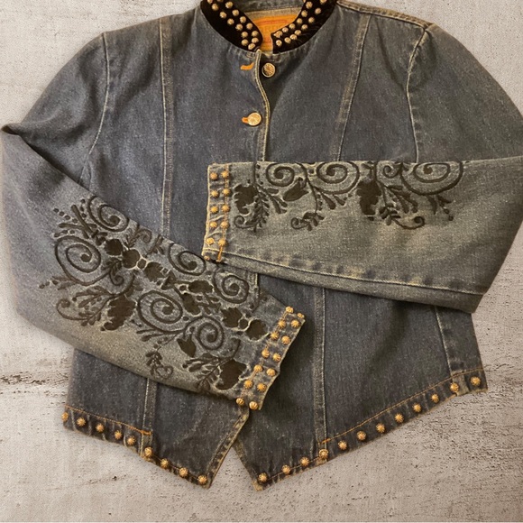 ** Gordon James Vintage Studded Embroidered Velvet Collar Jacket - Picture 2 of 12